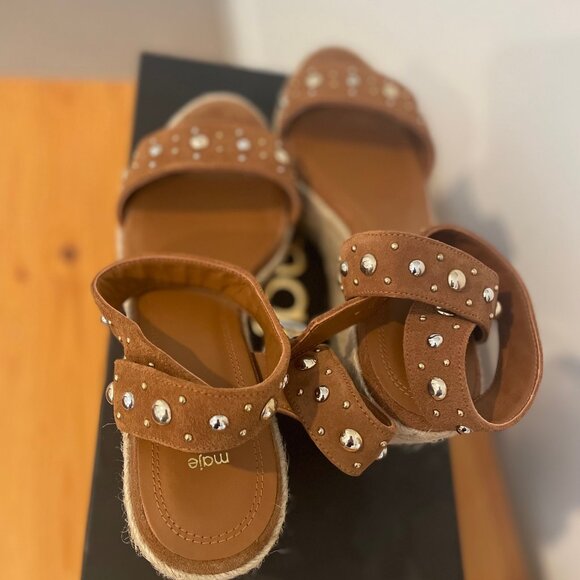 NWT Maje Studded suede espadrille wedge sandals - Picture 5 of 6